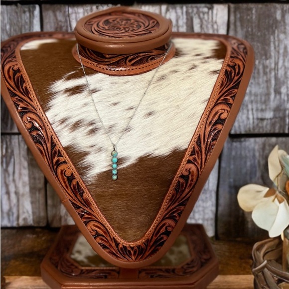 New Made In USA Genuine Turquoise 5 Stone Pendant .925 Silver Stamped  Necklace - Picture 3 of 8